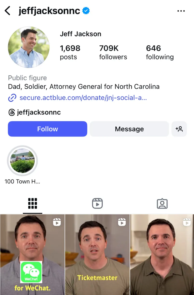 Jeff Jackson's Instagram page