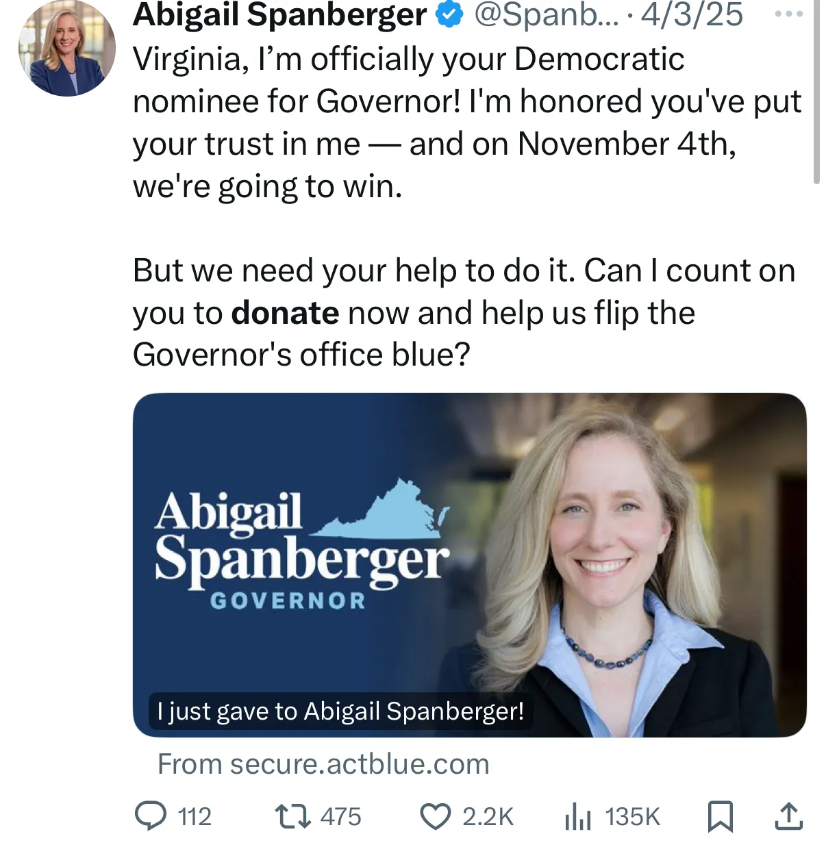 Abigail Spanberger Tweet